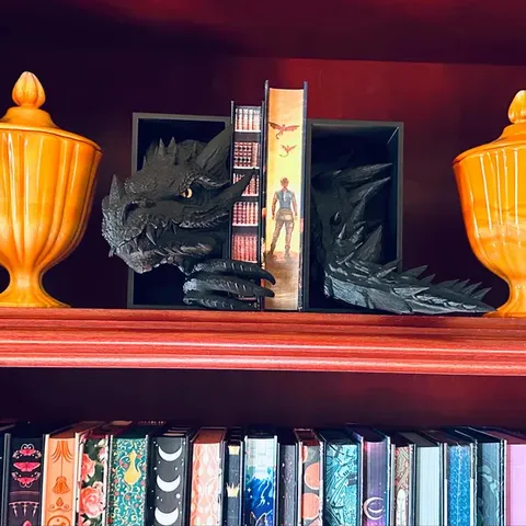 Resin Dragon Bookends Set 3D Fantasy Dragon Head Tail Book Ends Heavy Duty Stopper for Shelves Home Office Desk Decorative Figurine