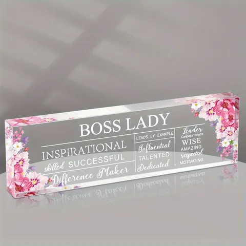 Boss Lady Motivational Quote Acrylic Desktop Ornament Office Female Gift Rectangular Clear Plaque Table Decor