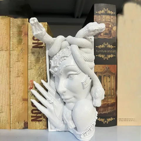 Resin Medusa Bookends Fantasy Greek Mythology Snake Woman Book Holder Desktop Decor Book Stand Figurine