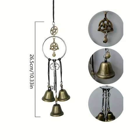 Wiccan Witch Wind Chime Retro Metal Copper Bells Pentagram Knot Hanging Pendant For Home Room Window Door Decoration