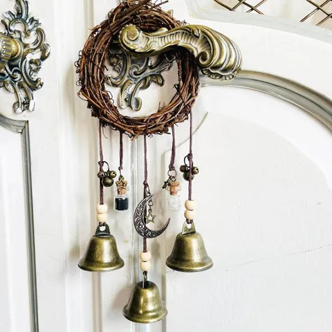 Bohemian Vintage Iron Rattan Ring Bell Wall Hanging Door Handle Decoration Blessing Wind Chime Home Decor
