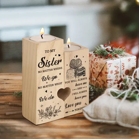 Wooden Candle Holder Heart Shaped Tea Light Holder Sister Gift Home Decor Desktop Ornament Wooden Craft Candle Stand