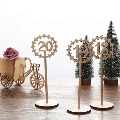 Wooden Table Number Cards Boxwood Hollow Wreath Design With Round Base For Wedding Party Table Seating Decoration