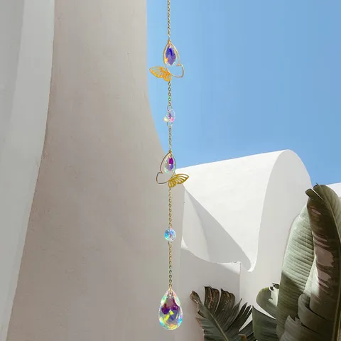Crystal Butterfly Sun Catcher Prism Wind Chime Hanging Pendant Rainbow Maker Window Home Decor Car Ornament Gift
