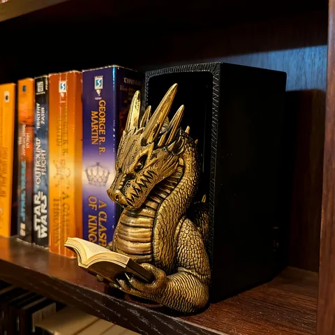 Vintage Fantasy Golden Dragon Bookends Resin Figurine Antique Gold Book Shelf Decor For Home Office Desktop Ornament