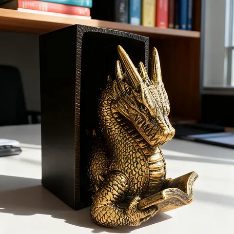 Vintage Fantasy Golden Dragon Bookends Resin Figurine Antique Gold Book Shelf Decor For Home Office Desktop Ornament