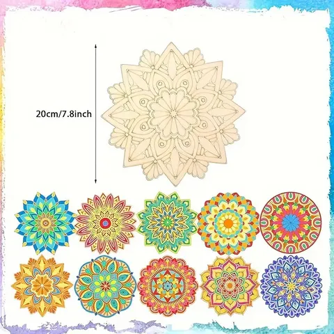 Bois de Pin Mandala Planche en Bois DIY Artisanat Peinture Ensemble Rond Dentelle Dessous de Plat Vierge Art Planche à Dessin Pour Enfants Décoration de la Maison