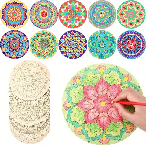 Bois de Pin Mandala Planche en Bois DIY Artisanat Peinture Ensemble Rond Dentelle Dessous de Plat Vierge Art Planche à Dessin Pour Enfants Décoration de la Maison