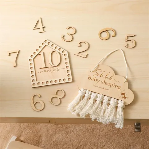 Panneau de Porte de Sommeil pour Bébé en Bois Nordique Ensemble de Cartes Mensuelles de Croissance Décor de Chambre d'Enfant Accessoires de Photographie