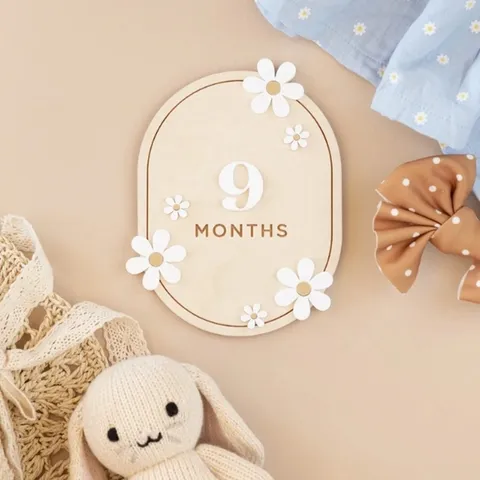 Wooden Baby Milestone Card Newborn Month Record Plaque With Daisy Design Photography Prop For Infant Growth Keepsake