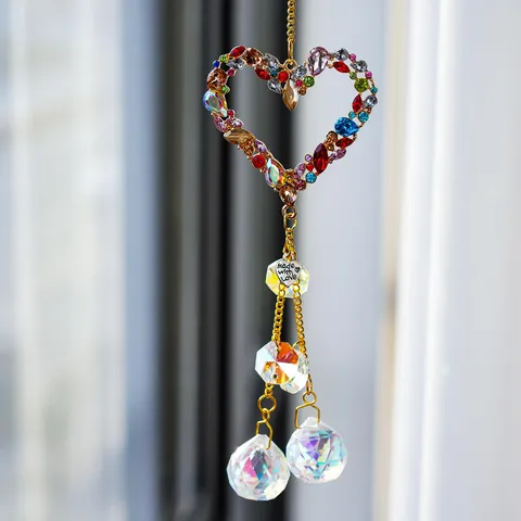 Crystal Suncatcher Rainbow Maker Window Hanging Crystal Ball Prism Heart Rhinestone Pendant For Home Garden Car Decor