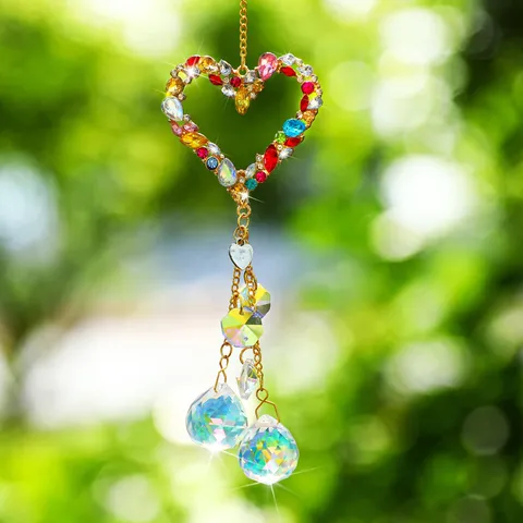 Crystal Suncatcher Rainbow Maker Window Hanging Crystal Ball Prism Heart Rhinestone Pendant For Home Garden Car Decor