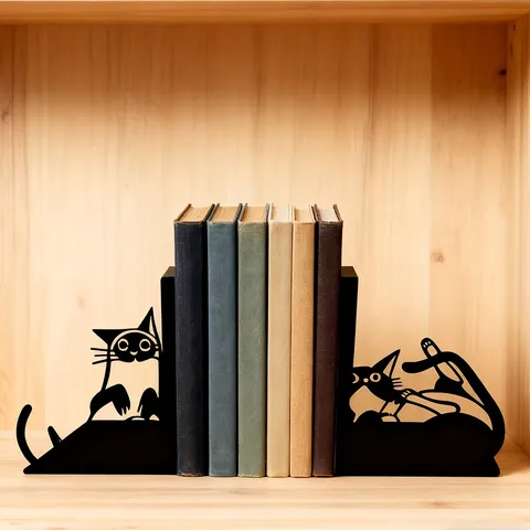 Black Metal Cat Bookends Hollow Animal Iron Craft Desktop Ornaments Bookshelf Decorative Book Holder For Home Office