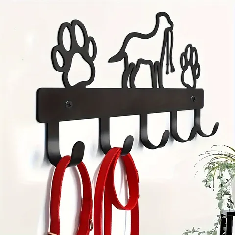 Gancio da Parete in Metallo Nero Cane e Gatto Portachiavi Decorativo per Ingresso Cucina Silhouette di Animali Appendiabiti