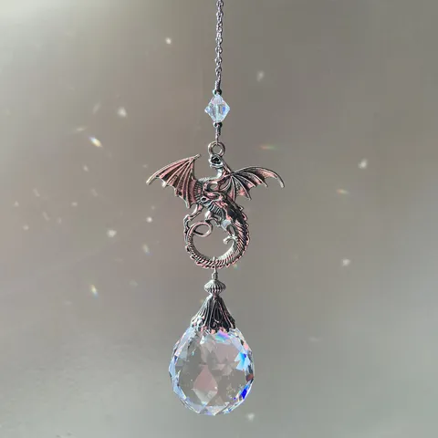 Retro Flying Dragon Crystal Pendant Sun Catcher Creative Zinc Alloy Metal Car Hanging Ornament Home Decor Gift