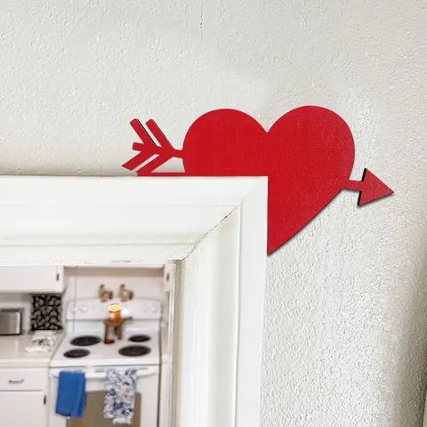 Decoración de Esquina de Puerta de Madera para el Día de San Valentín Rojo Amor Corazón Flecha Colgante de Pared Decoración del Hogar Adorno de Fiesta