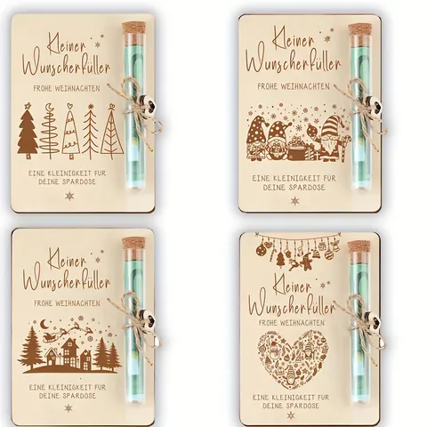 Wooden Christmas Wish List Money Clip Ornament Festive Tabletop Decor Wood Craft Gift With Glass Tube And Hemp Rope