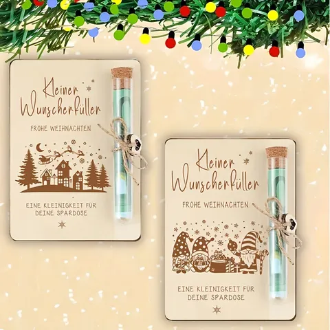 Wooden Christmas Wish List Money Clip Ornament Festive Tabletop Decor Wood Craft Gift With Glass Tube And Hemp Rope