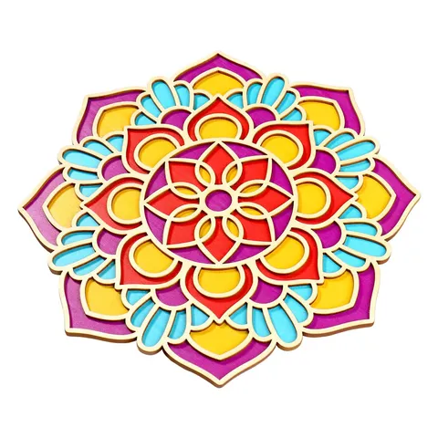 Art Mural en Bois Fleur de Mandala Sous-verre DIY Festival Indien de Diwali Décoration d'Intérieur Ornement Suspendu en Bois