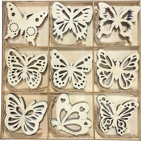 Unvollendetes Hölzernes Schmetterling Schneeflocke Herz DIY Handwerk Set Mit Aufbewahrungstablett Natürliche Holzscheiben Für Heimdekoration