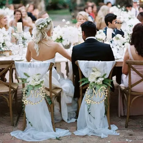 Wooden Mr And Mrs Wedding Chair Sign Hanging Plaque Rustic Wedding Ceremony Chair Decoration Party Supplies