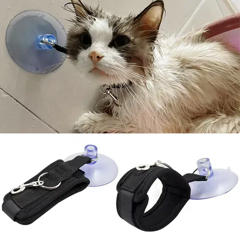 Nylon Verstellbar Haustier Katze Bad Fixierer Pflege Reinigungswerkzeug Anti-Kratz Rückhaltelastgurt mit Saugnäpfen