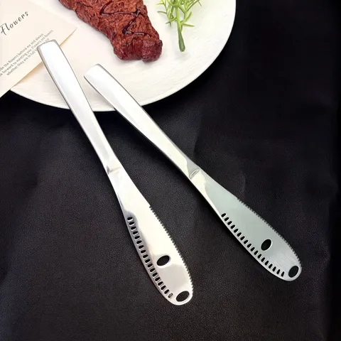 Edelstahl Buttermesser Käse Streicher Perforiertes Brot Marmelade Messer Ergonomisches Küche Esszimmer Werkzeug Silber