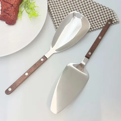 304 Stainless Steel Western Tableware Walnut Handle Dinner Knife Fork Spoon Cake Server Kitchen Cutlery Set