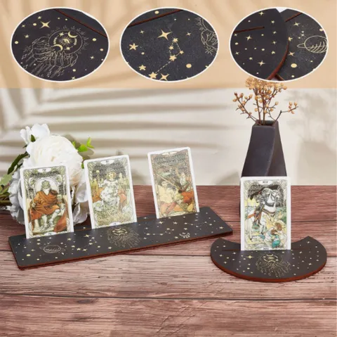 Boxwood Moon And Hand Tarot Card Stand Black Altar Stand Phase Moon Display Holder For Witch Divination