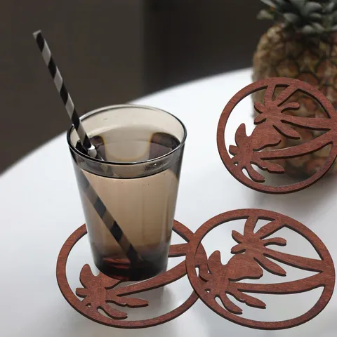 Houten Ronde Onderzetter Creatief Kokospalm Opengewerkt Ontwerp Warmte-isolerende Mat Desktop Bescherming Bruine Drank Onderzetter Set