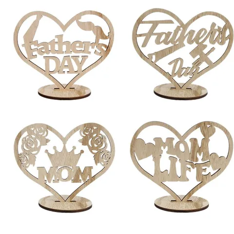 Hölzernes Hohlherz Desktop Ornament Muttertag Vatertag Geschenk Party Dekor