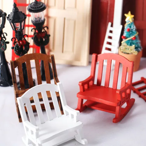 Dollhouse Miniature Wooden Rocking Chair Vintage European Style Mini Doll House Furniture Christmas Decor Accessories