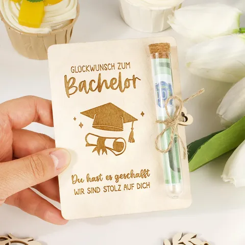 Wooden Graduation Money Gift Card With Glass Test Tube Laser Engraved Blessing Sign Graduation Party Table Decor Keepsake