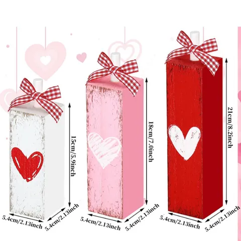 Valentines Day Wooden Table Centerpiece Tiered Tray Decor Love Heart Plaid Bow Block Sign Wedding Anniversary Gift