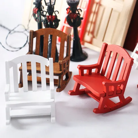 Dollhouse Miniature Wooden Rocking Chair Vintage European Style Mini Doll House Furniture Christmas Decor Accessories