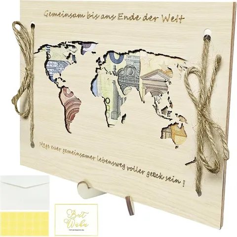 Wooden World Map Heart Craft Gift Set Wedding Decorative Laser Engraved Hollow Out Money Holder Table Ornament Home Decor Gift