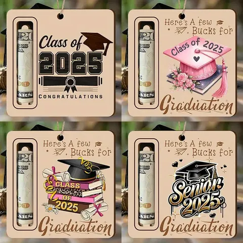 2025 Graduation Wooden Money Clip Pendant Graduation Cap Pattern Design Student Gift Party Hanging Ornament