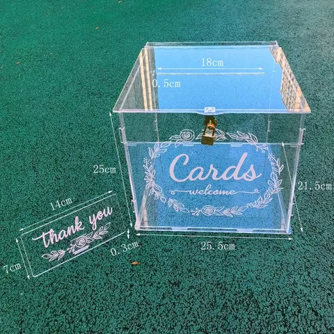 Transparent Acrylic Wedding Card Box With Lock And Thank You Sign Clear Money Gift Card Holder For Reception Party