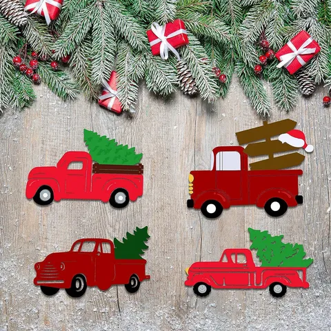 Découpes de Bois de Camion en Bois Non Finies Artisanat DIY Formes de Véhicules en Bois Brut pour Décor de Fête de Noël