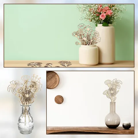 Décoration de Fleur Sauvage en Bois Découpe Laser Tige de Fleur Maison Fête Art DIY Artisanat Ornement Centre de Table Déco