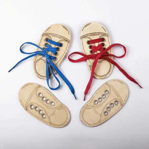 Wooden Montessori Lacing Toy Kids Shoelace Practice Board Early Educational Learning Toy