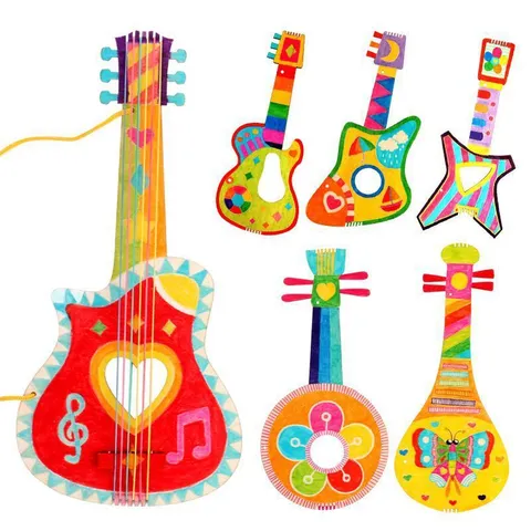 Kinder DIY Holz Gitarre Roh Unvollendet Handbemalt Graffiti Musikinstrument Pädagogisches Spielzeug Kinder Handwerk Geschenk