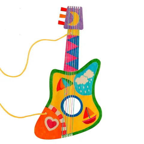 Kinder DIY Holz Gitarre Roh Unvollendet Handbemalt Graffiti Musikinstrument Pädagogisches Spielzeug Kinder Handwerk Geschenk