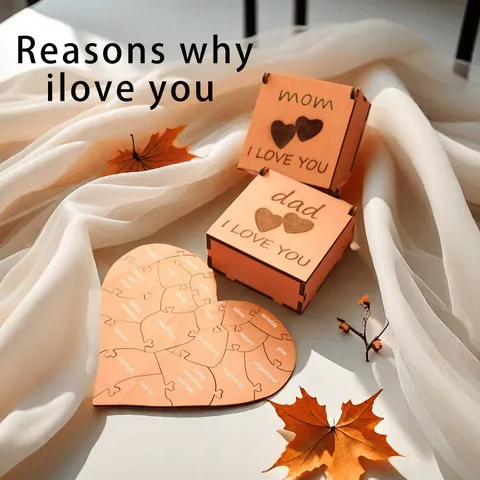 Puzzle Cœur en Bois Cadeau Commémoratif Fête des Pères Fête des Mères Saint-Valentin Ornement de Bureau Décoration Maison Artisanat en Bois