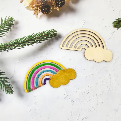 Unfinished Wooden Rainbow Cloud Blank Hanging Ornaments DIY Craft Wood Slices With Ropes For Home Wedding Party Decor