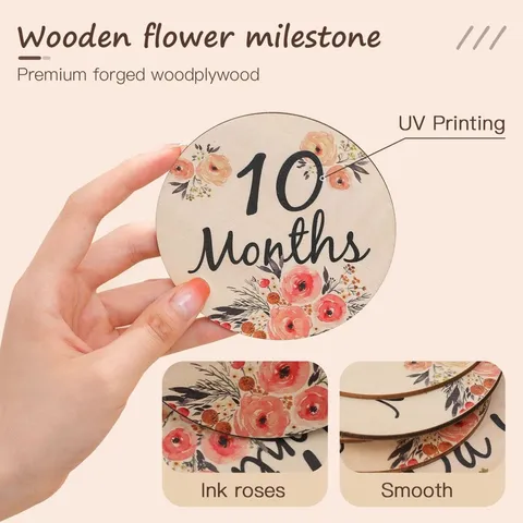 Wooden Baby Milestone Discs Floral Monthly Growth Cards Newborn Photography Props Baby Shower Keepsake Gift