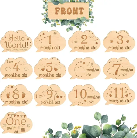 Wooden Cloud Baby Milestone Cards Newborn Monthly Growth Record Plaques Wooden Craft Infant Birthday Photo Prop Gift