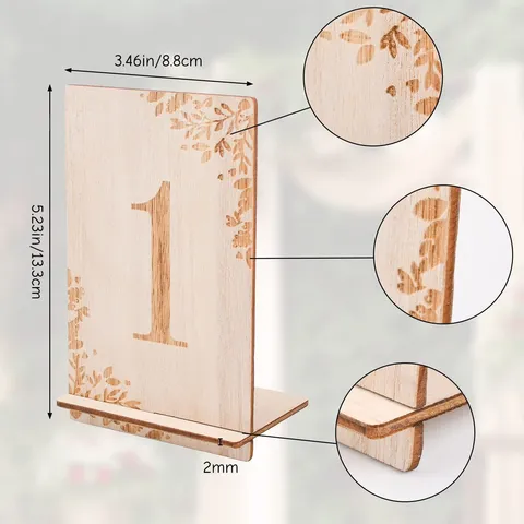 Wooden Table Numbers With Base Laser Engraved Table Number Signs Set Natural Wood For Wedding Party Decoration