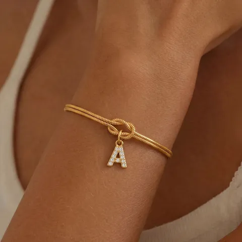 Bracciale a Catena Serpente Nodo Concentrico in Acciaio Inossidabile Rame Strass Alfabeto Lettera Ciondolo Bracciale per Donna Gioielli Regalo
