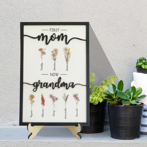 Hölzerner Bilderrahmen Ornament Muttertag Vatertag Familienbaum Floral Desktop Dekor Holz Handwerk Geschenk